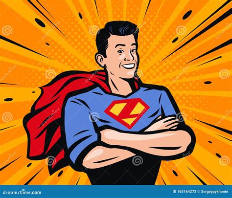 Male Superhero Vector Illustration In Pop Art Retro Comic Style Stock