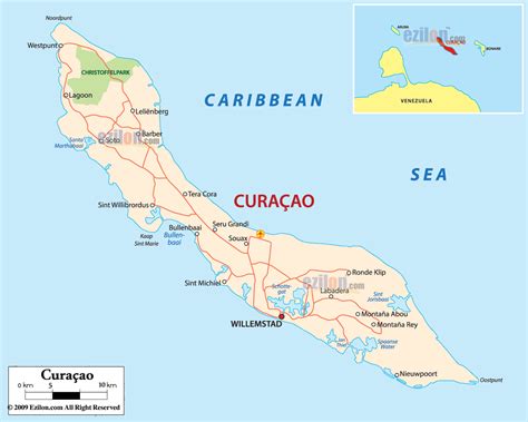 Detailed Political Map of Curaçao - Ezilon Maps