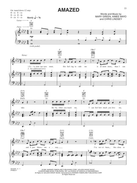 Amazed By Lonestar Piano Vocal Guitar Digital Sheet Music Sheet