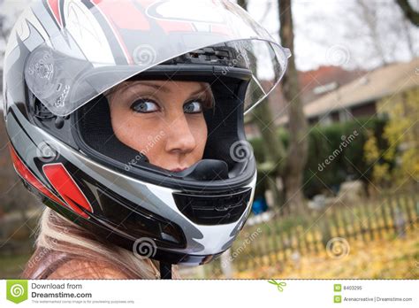 Woman Wearing A Helmet Stock Image Image Of Motorcycle