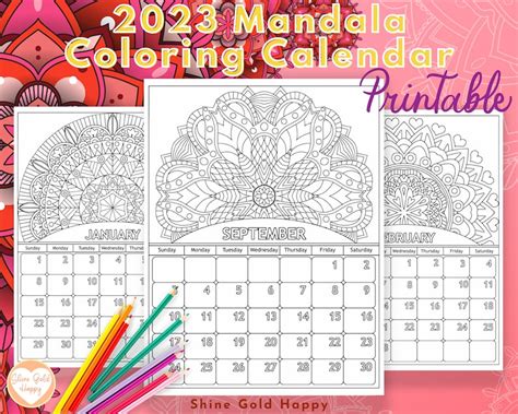 2023 Mandala Coloring Calendar Printable Calendar 2023 Pdf Etsy