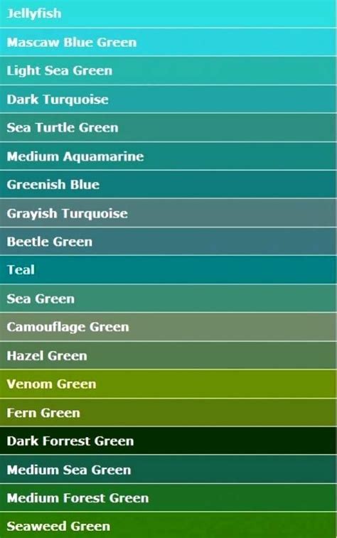 Image Result For Blue Green Color Palette Green Color Names Shades