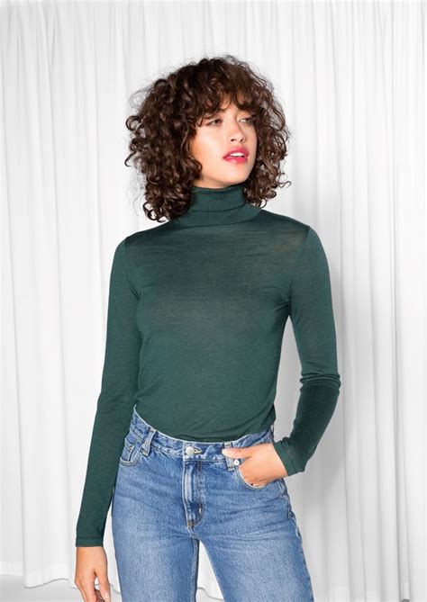 Get apparel cardigans at target™ today. & Other Stories image 2 of Mock Collar Sweater in Dark Green | Looks, Cores