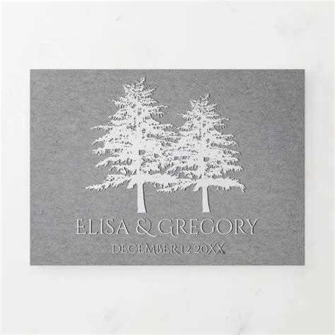 Embossed Trees Gray Kraft Paper Winter Wedding Tri Fold Invitation Zazzle