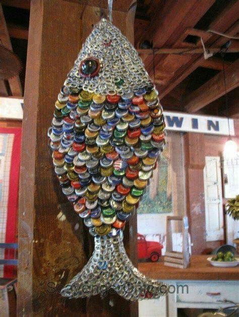 This Fish Is Made Out Of Bottle Caps And Pull Tabs Bottle Cap Crafts