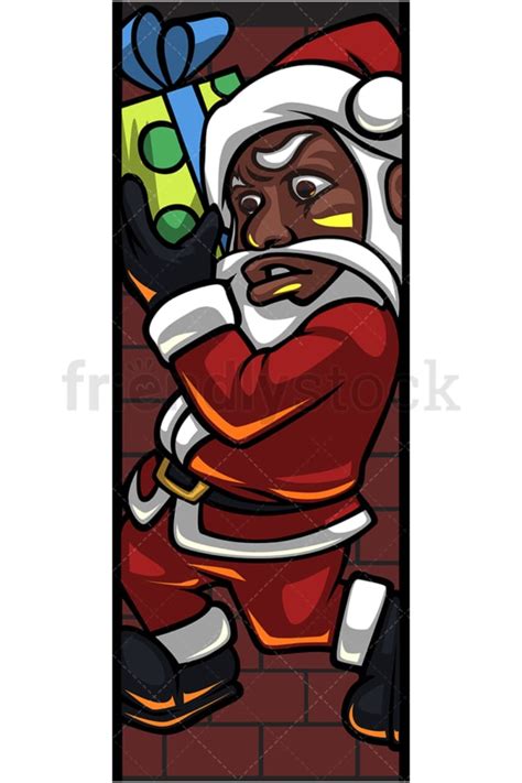 Black Santa Claus Stuck In Chimney Cartoon Clipart Friendlystock