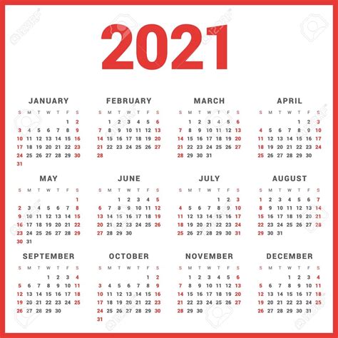Calendario Semanas 2021 Printable Blank Calendar Template