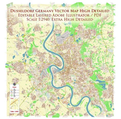 Dusseldorf Germany Pdf Vector Map Exact High Detailed City Plan