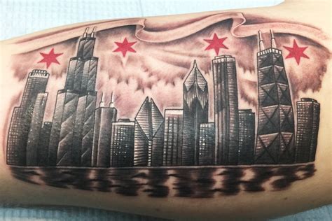 20 chicago skyline tattoo designs for men urban center ink from chicago skyline arm tattoo. 17 Distinct Chicago Skyline Tattoos with Meanings - TattoosWin