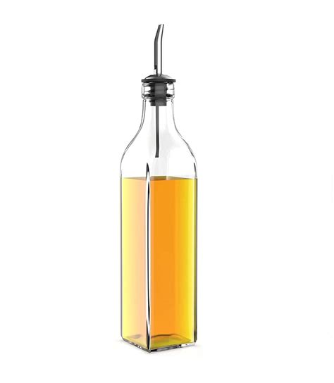 Parthiv 980ml Crystal Clear Square Shaped Glass Oil Dispenser Bottle With Stainless Steel Pourer
