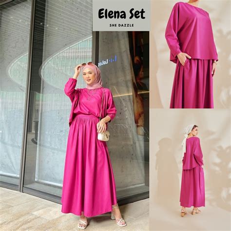 Elena Set She Dazzle Blouse Maxi Skirt Kembang Casual Wear Baju
