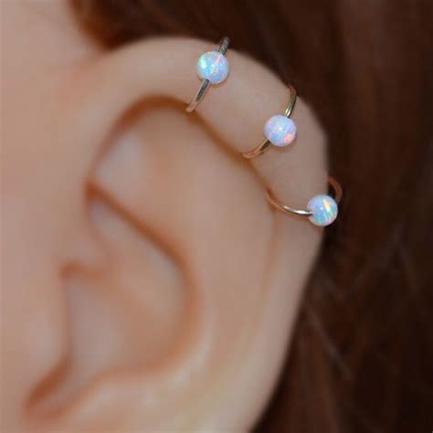 Mm White Opal Nose Ring Gold Nose Hoop Rook Piercing Etsy Ear