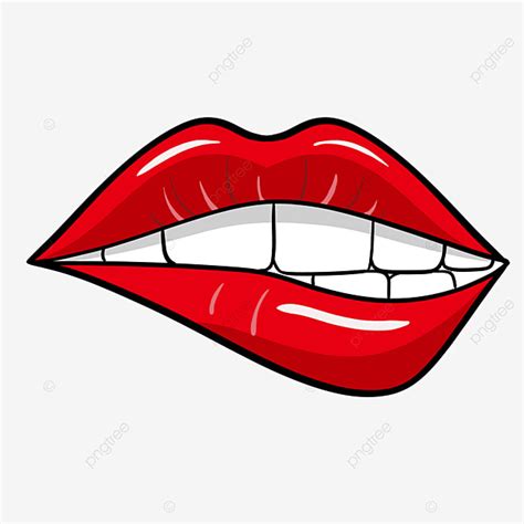 Lip Bite Clipart Vector Red Teeth Biting Lip Line Clipart Lips