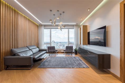 Modern Spacious Interior Of Lounge With Tv And Leather Sofa · Free