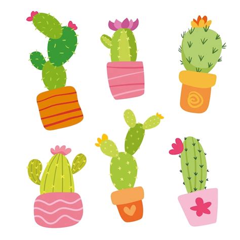 Coloured Cactus Collection Vector Free Download