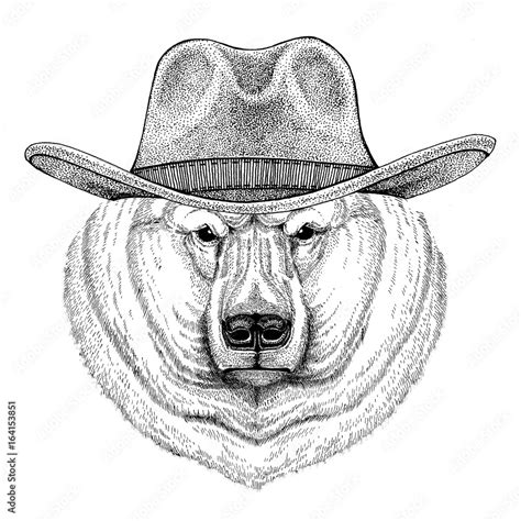 Polar Bear Wild Animal Wearing Cowboy Hat Wild West Animal Cowboy