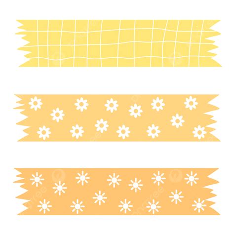 Yellow Cute And Orange Washi Tape Set Paper With Daisy Flower Sun Grid