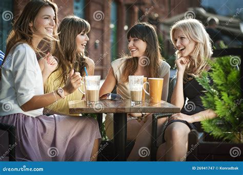 Group Of Young Women Drinking Coffee Stock Image Image Of Drink