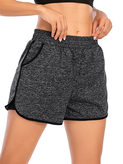 dodoing womens yoga shorts waist running fitness workout shorts with pockets elastic waist
