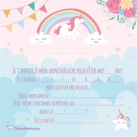 J'ai commandée ses cartes pour l'anniversaire de ma fille, ses 10 ans. Invitation Anniversaire Fille 10 Ans Licorne : Carte D ...