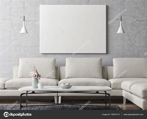 Contemporary kitchen wall tiles designs: White poster on concrete wall, living room background ...
