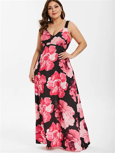 Wipalo Summer Maxi Dress Women Plus Size Short Sleeve V Neck Floral Print Chiffon Bohemian Boho