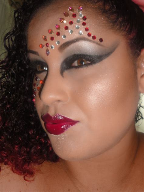 Carnival Makeup Rhinestones Dramatic Red Lips Makeup Pro Makeup