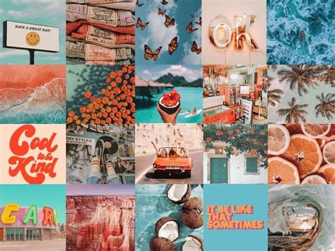 Teal Coral Collage Kit 60pc Download Etsy In 2020 Wall Collage