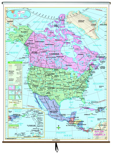 North America Essential Classroom Wall Map On Roller