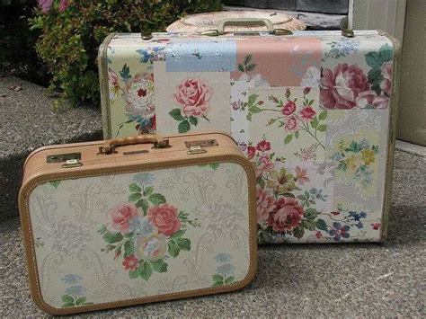 Decoupaged Suitcases Vintage Suitcases Vintage Luggage Diy And Crafts