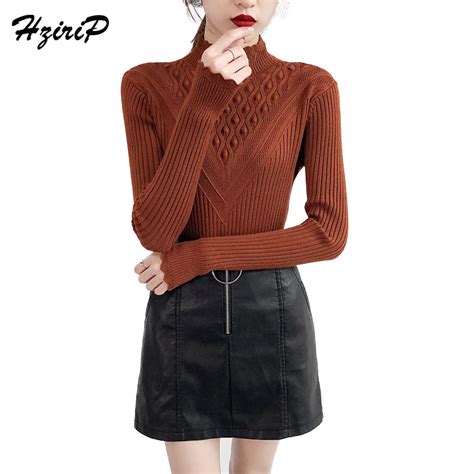 Hzirip Hot Fashion Sweaters Turtleneck Women Spring 2018 Knitted Basic Slim Sexy Pullovers Long