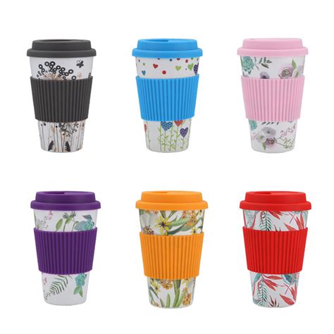 Biodegradable 400ml Bamboo Fiber Coffee Cup With Silicone Cover