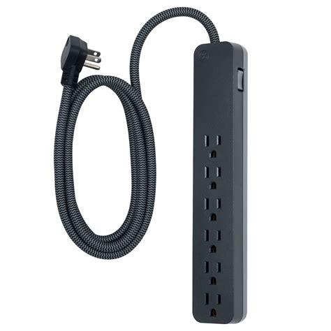 Ge Ultrapro 6 Outlet Surge Protector 6 Ft Braided Cord Black 45271