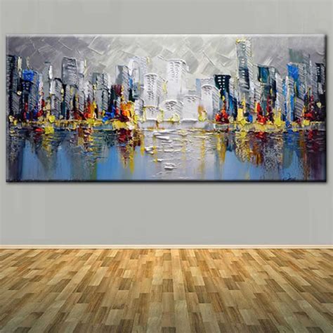 Hand Painted Modern Abstract Thick Impasto Canvas Building Oil