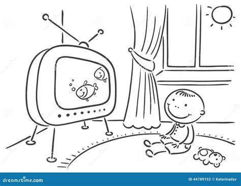 Enfant Regardant La Tv Dans Sa Chambre Illustration De Vecteur