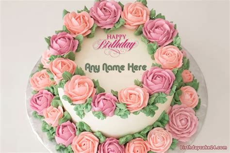 Get our best designer happy birthday gif images with name. Beautiful Flower Birthday Cake of 2 Floors With Name | Birthday cake with flowers, Flower cake ...