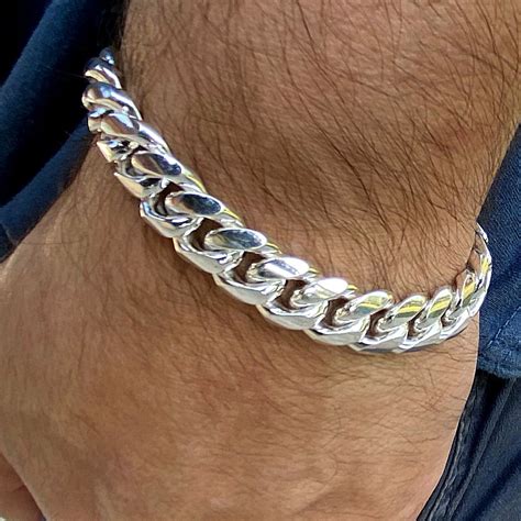 Mens Real Solid 925 Sterling Silver Miami Cuban Bracelet Heavy 85 In