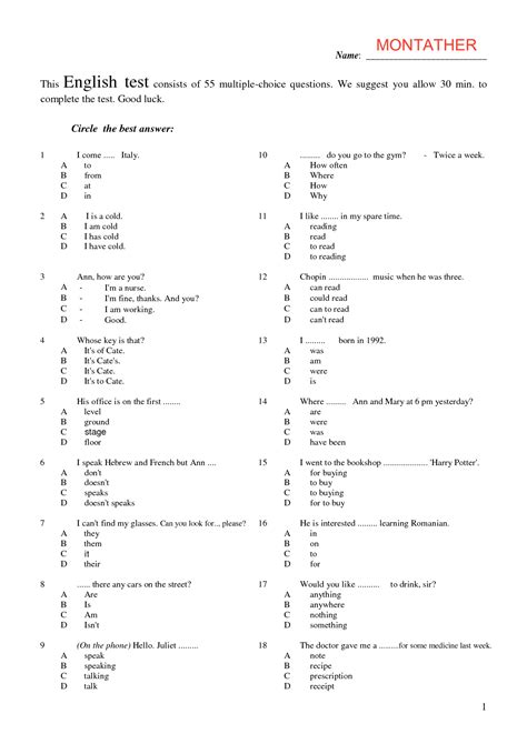 Solution This English Test Consists Of 55 Multiple Choice Questions