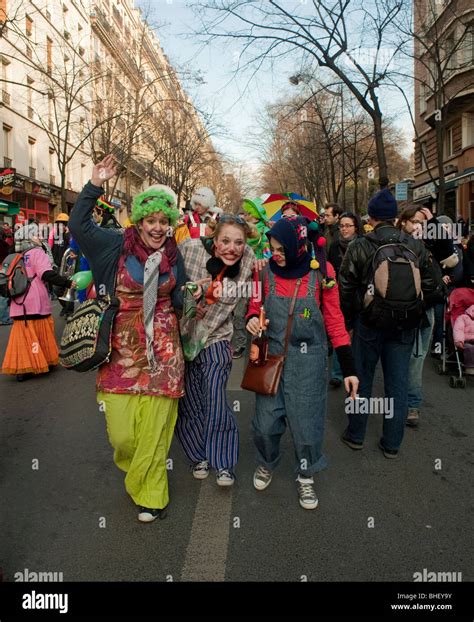 Paris France People In Costume Marching In Carnaval De Paris Paris