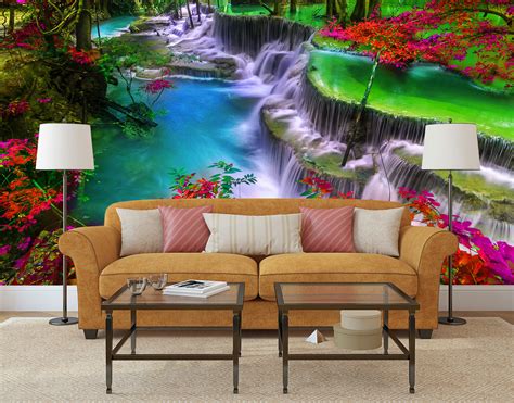 3d Forest Waterfall Painting Self Adhesive Living Room Wall Murals