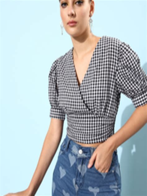 Buy Marie Claire Classic Black Checked Volume Play Top Tops For Women Myntra