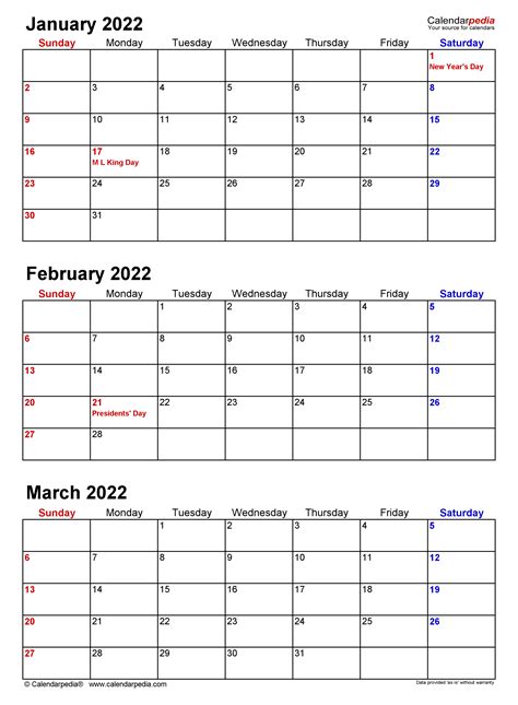 Free Printable Quarterly Calendar 2022