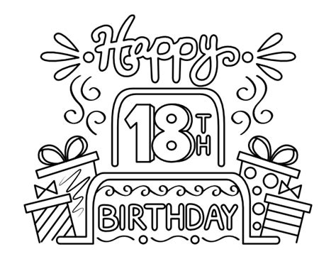 Printable Happy 18th Birthday Presents Coloring Page Images And
