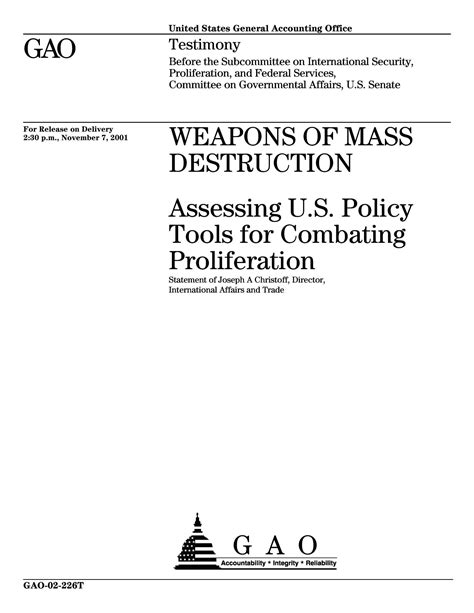 Weapons Of Mass Destruction Assessing Us Policy Tools