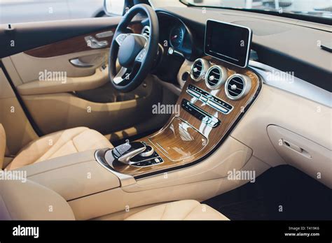 Car Modern Interior With White Leather Seats Vehicle Stock Photo Alamy