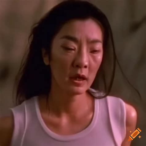 Michelle Yeoh In A Martial Arts Movie Scene With Bruised Face And Dizzy Expression On Craiyon