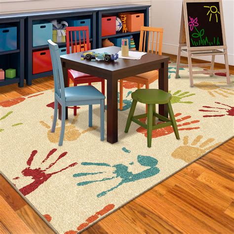 Kids Hand Prints Area Rug Colorful Fun Kids Bedroom Playroom Rug 53