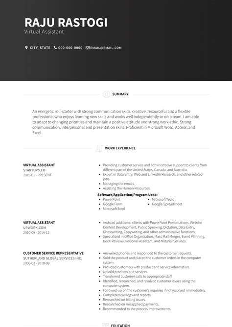 Check spelling or type a new query. Virtual Assistant - Resume Samples and Templates | VisualCV