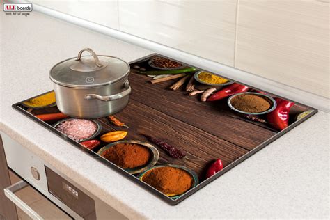 Glass Chopping Board Spices Oriental Wood Plank 60x52cm Cutting Board Splashback Worktop Saver