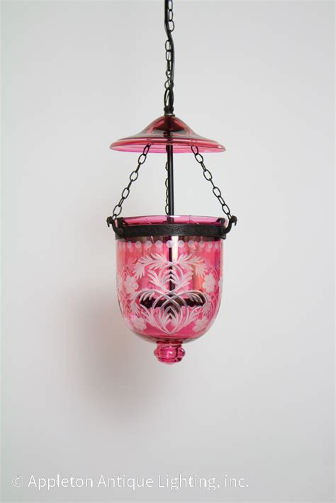 Reproduction Cranberry Glass Bell Jar Lantern Appleton Antique Lighting